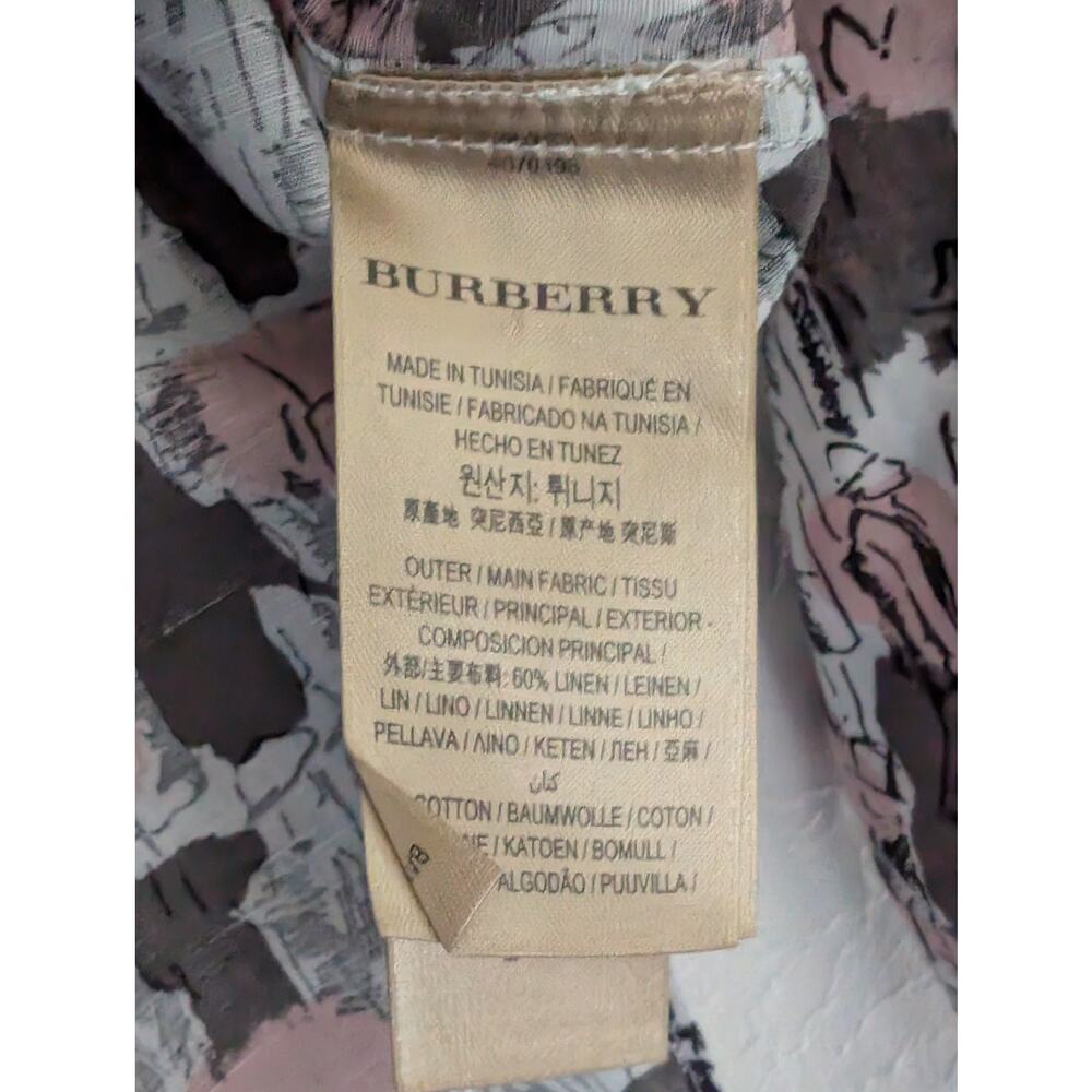 Burberry Men's Linen Graphic Sketch Print Button-down Size Large Gray Pink - Picture 8 of 10